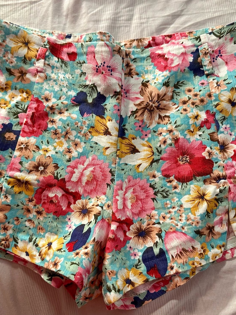 Floral Print Women's Shorts - Aqua Multi